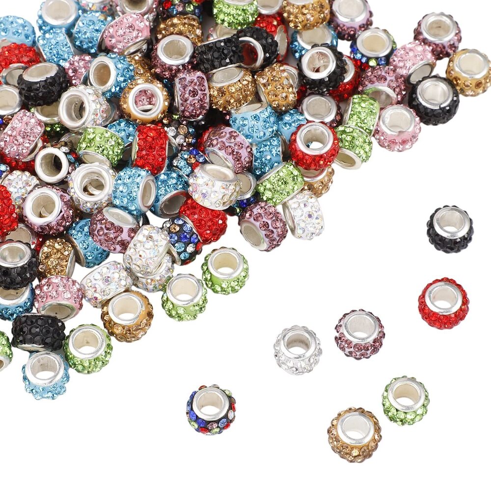 2270 200 PCS European Large Hole Beads Rhinestone Colorful European Beads